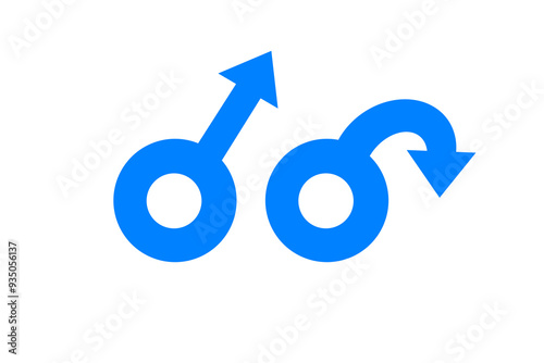 Erectile dysfunction, prostatitis, premature ejaculation. Male mars symbol. Impotence, flaccid soft penis. Infertility, pills for potency. Stock vector illustration isolated on white background.