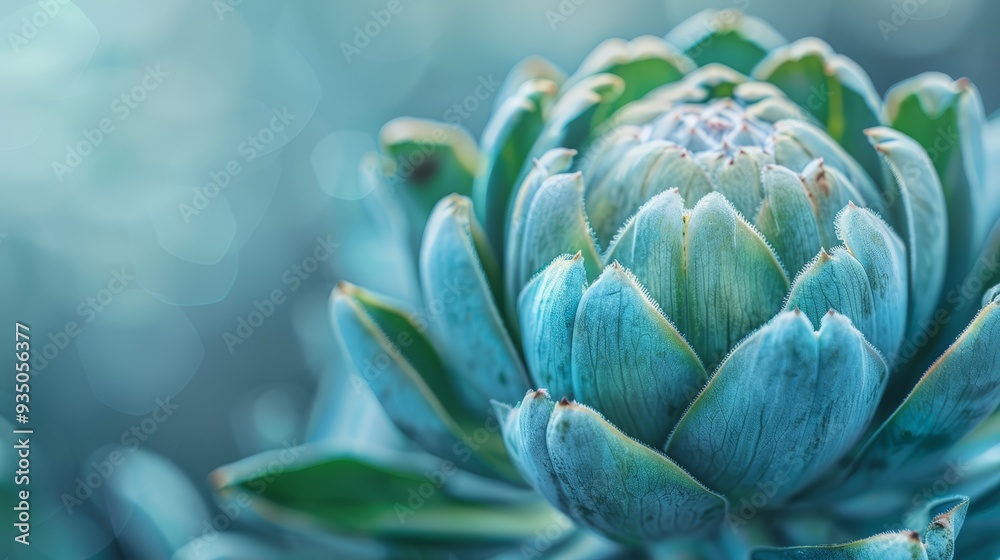 Obraz premium A tight shot of a blue bloom against a backdrop of out-of-focus green foliage