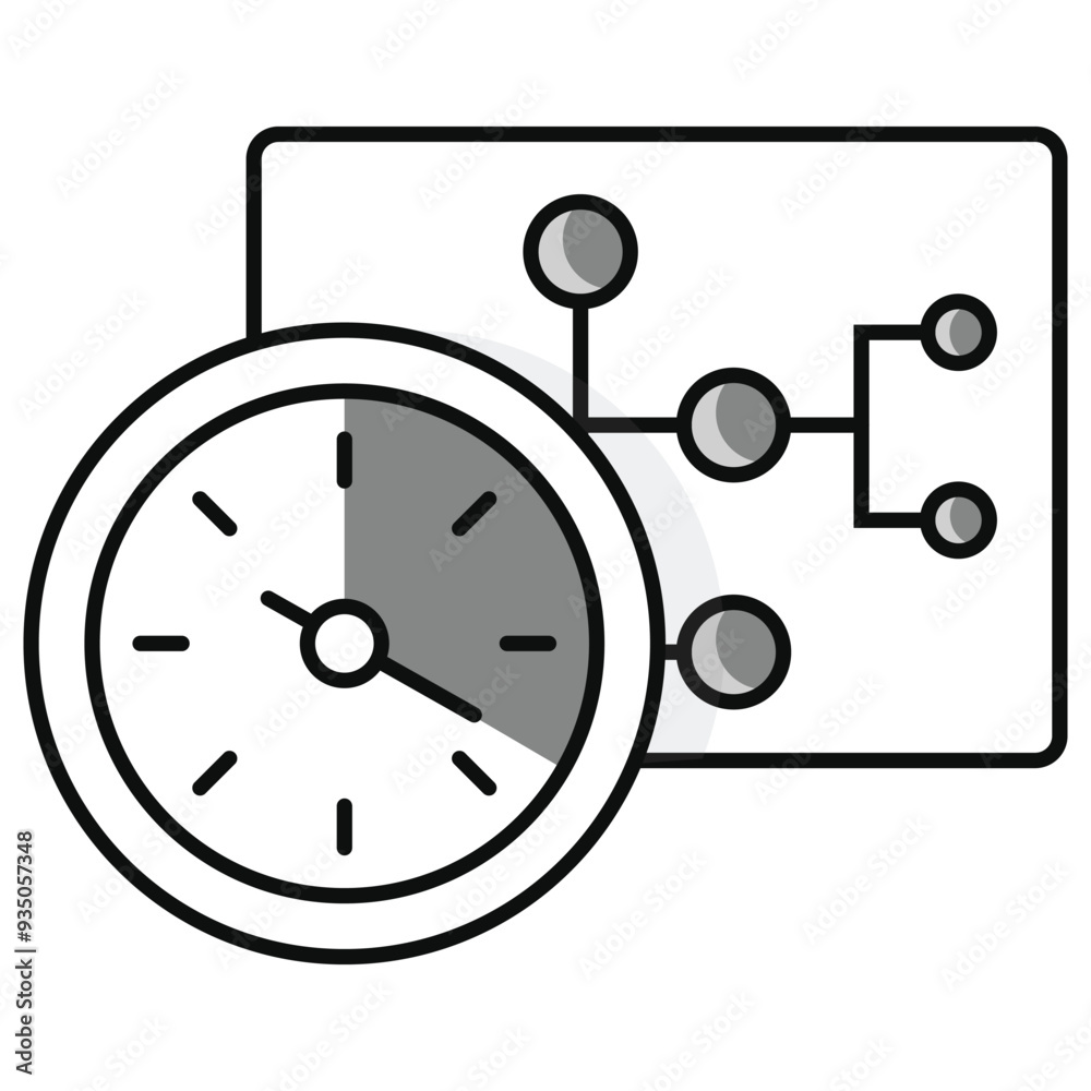 Time Management in Data Flow Icon Design. Represents Data Flow Management, Time Optimization, Efficient Workflow, Process Management. Vector icon. Time Management in Data Flow Icon Design. Represents Data Flow Management, Time Optimization, Efficient Workflow, Process Management. Vector icon.