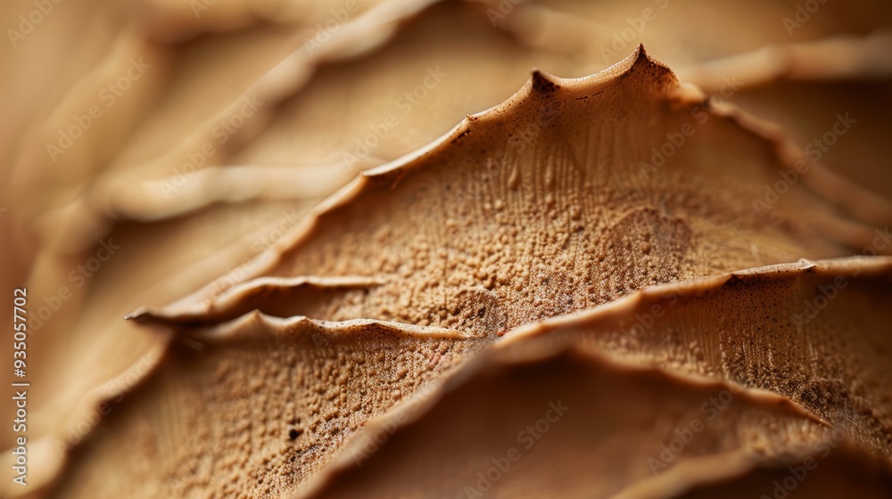  A tight shot of a carved wooden piece resembling a pine tree