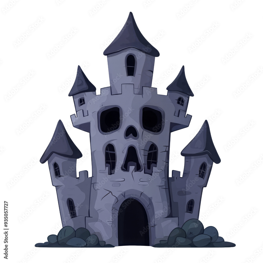 Obraz premium A spooky castle featuring a skull facade, perfect for Halloween themes and ghost stories. Ideal for haunted house illustrations.