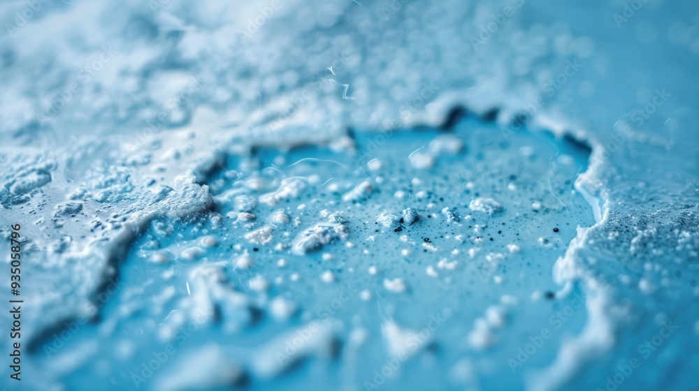 Obraz premium A tight shot of a blue water surface, adorned with water droplets both on its surface and below