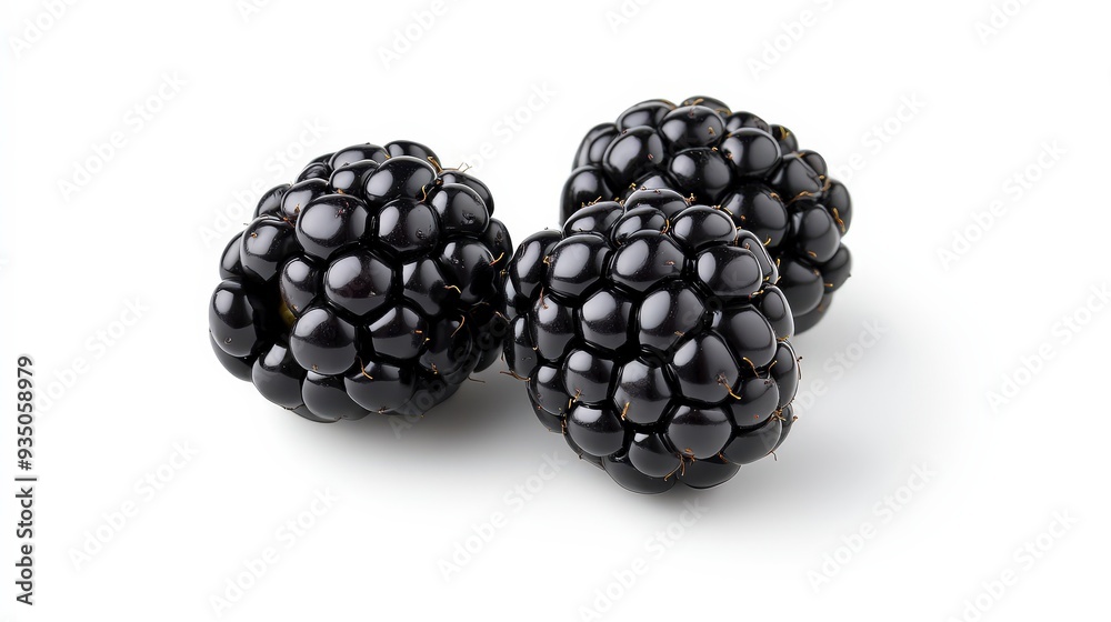Three ripe blackberries isolated on a white background. Three ripe blackberries isolated on a white background.