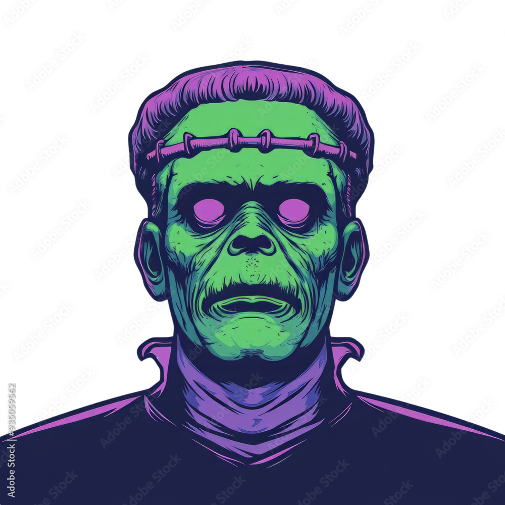 A vibrant illustration of a classic monster with green skin and a distinct hairstyle, perfect for horror and Halloween themes. A vibrant illustration of a classic monster with green skin and a distinct hairstyle, perfect for horror and Halloween themes.