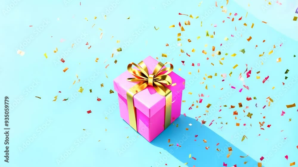 Surprise moment as colorful confetti bursts from a beautifully wrapped gift in a vibrant outdoor setting Surprise moment as colorful confetti bursts from a beautifully wrapped gift in a vibrant outdoor setting