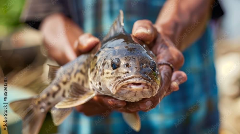 A close-up of a person holding a fish with its mouth agape A close-up of a person holding a fish with its mouth agape