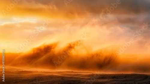  Person rides horse in desert sunset, clouds in sky