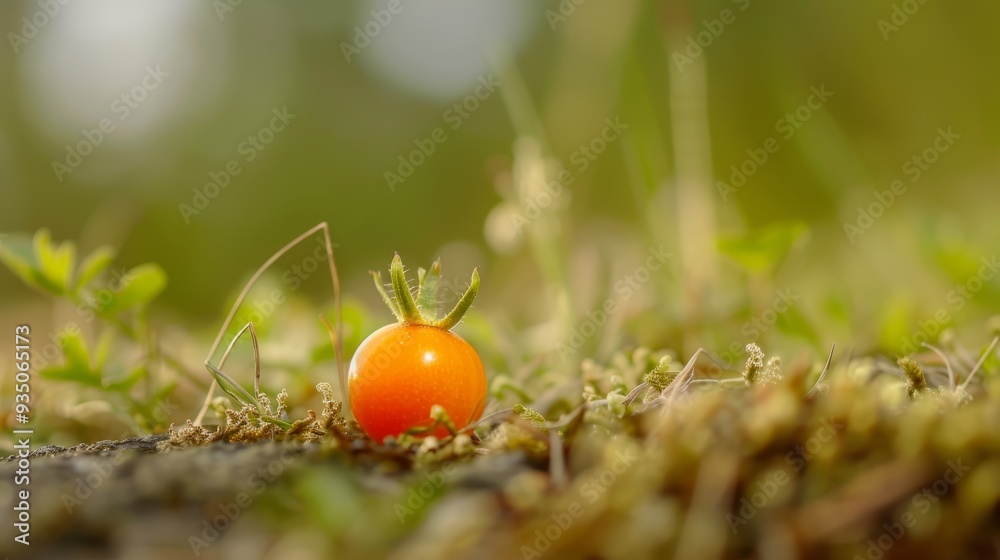 A small orange ball atop a patch of grass amidst another patch covered in dirt A small orange ball atop a patch of grass amidst another patch covered in dirt