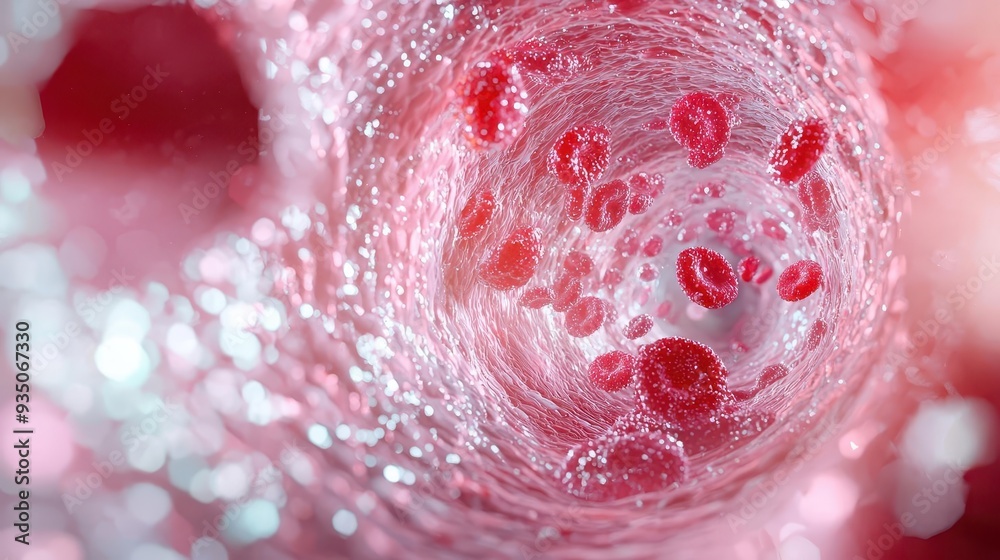 Fototapeta premium Artery cross-section showing gradual cholesterol buildup, cholesterol buildup, artery cross-section, progression of arterial blockage