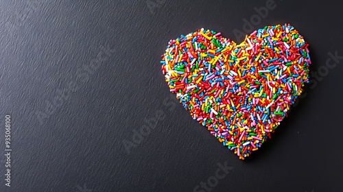A heart shaped sprinkles on a black surface
