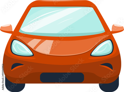 Front view of car in red color isolated on the white background. Modern urban transport design. Automobile industry, flat vector graphic.