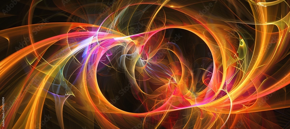 Abstract depiction of a photon sphere around a black hole with 3D light bending into tight orbits surrounded by 2D gravitational waves that distort spacetime Abstract depiction of a photon sphere around a black hole with 3D light bending into tight orbits surrounded by 2D gravitational waves that distort spacetime