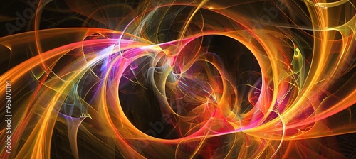 Abstract depiction of a photon sphere around a black hole with 3D light bending into tight orbits surrounded by 2D gravitational waves that distort spacetime