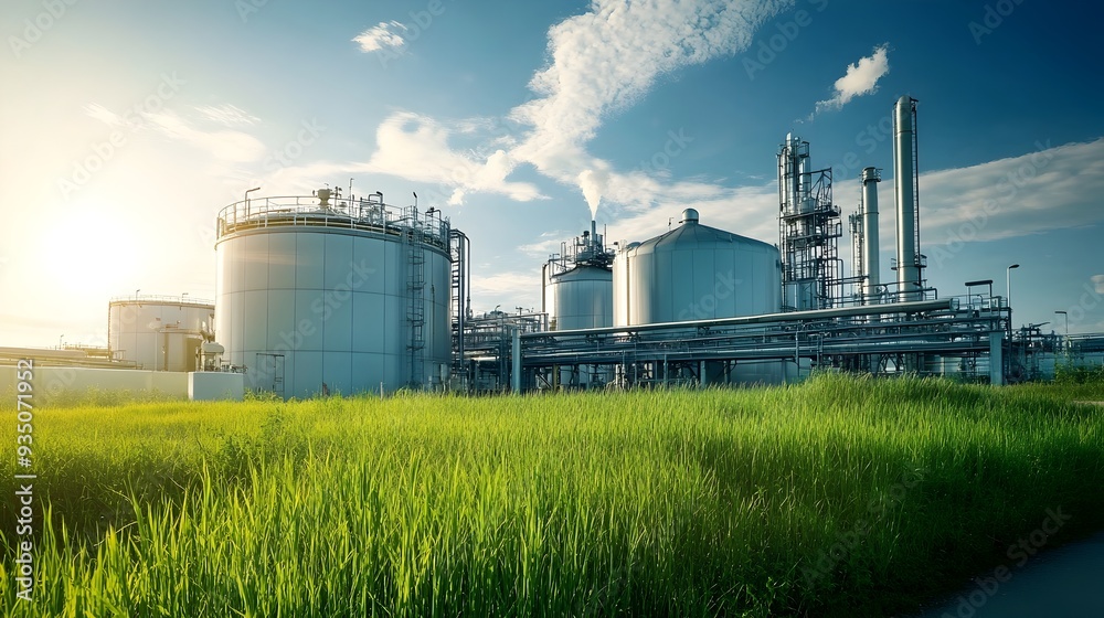 An industrial facility where biomass materials are being converted into liquid biofuel such as ethanol or biodiesel An industrial facility where biomass materials are being converted into liquid biofuel such as ethanol or biodiesel