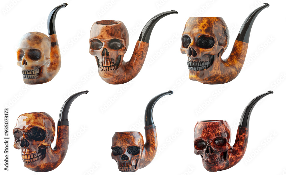 Obraz premium Skull pipe set in various designs isolated on transparent background