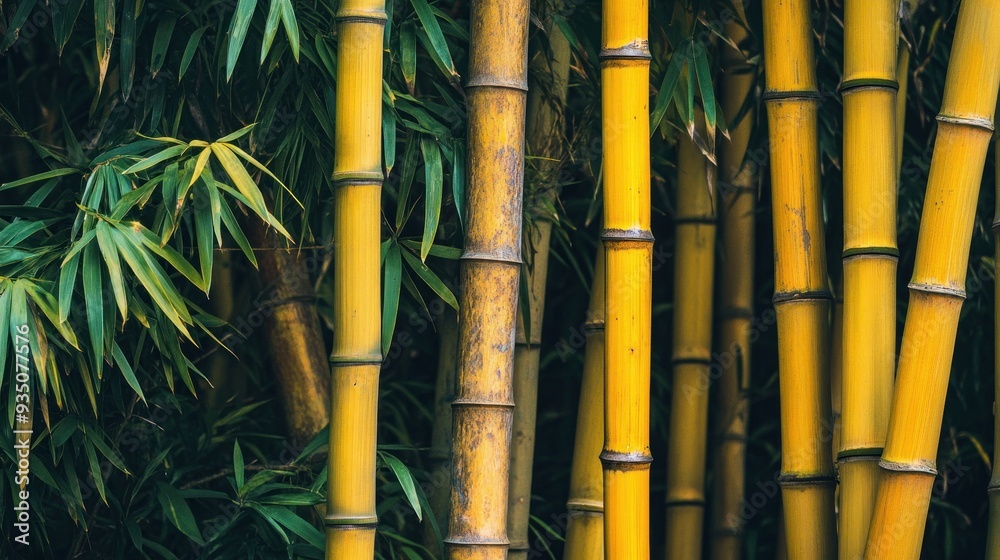 View of the bamboo tree Bambusa vulgaris var yellow in an attractive ...