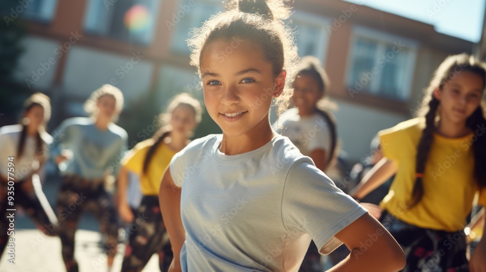 Positive teenage girl training simple hip hop steps Positive teenage girl training simple hip hop steps