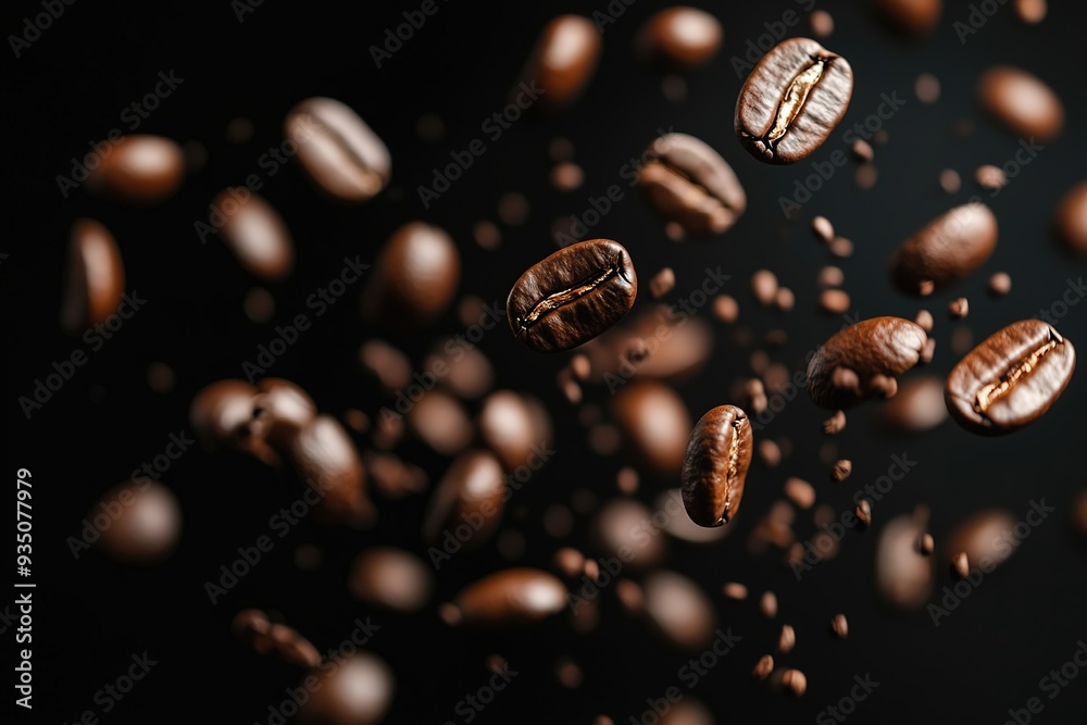 Coffee beans falling with dark moody atmosphere Coffee beans falling with dark moody atmosphere