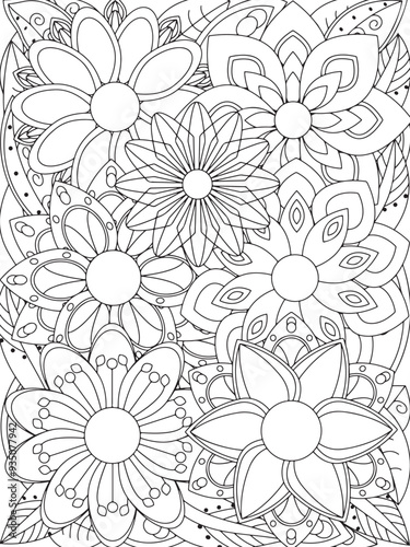 Wallpaper Mural flowers Coloring Book Pages flowers for Relaxation and Stress Relief on Flowers Patterns Torontodigital.ca