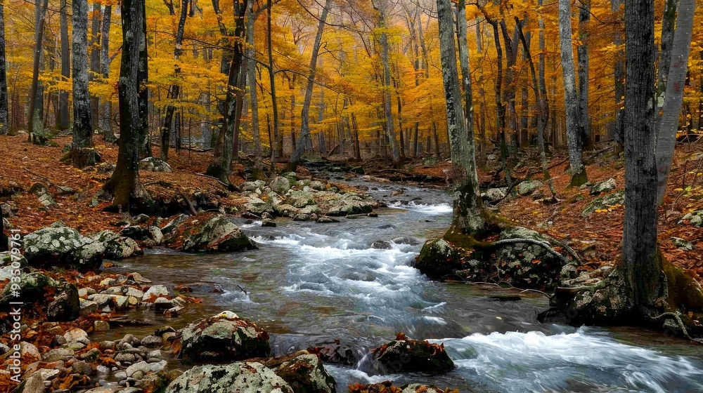 A Stream Flowing Through a Forest of Autumn Leaves A Stream Flowing Through a Forest of Autumn Leaves