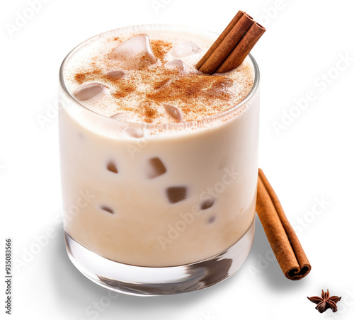 Horchata Drink with Cinnamon, on isolated transparent background