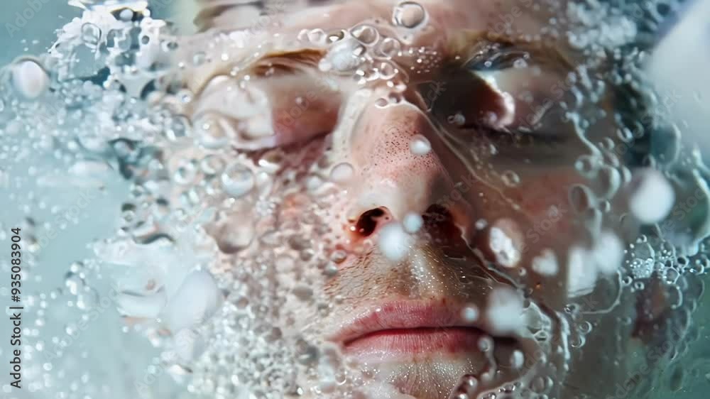 Serene man with freckles enjoys cold therapy in water, promoting relaxation and skincare benefits Serene man with freckles enjoys cold therapy in water, promoting relaxation and skincare benefits