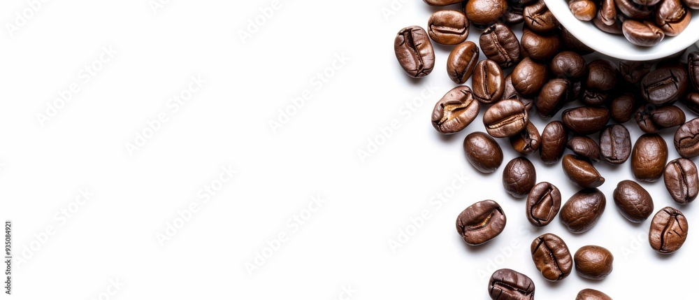 A measuring cup sits atop one pile of coffee beans, with another pile and its corresponding measuring cup positioned beside them A measuring cup sits atop one pile of coffee beans, with another pile and its corresponding measuring cup positioned beside them