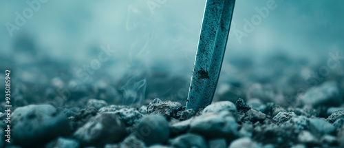  A metal object, situated amidst a jumbled heap of rocks, exudes smoke from its core in this tight shot photo