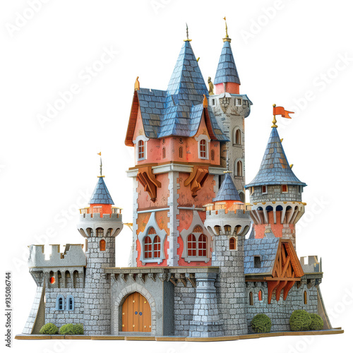 3d render castle toy isolated on transparent background. 