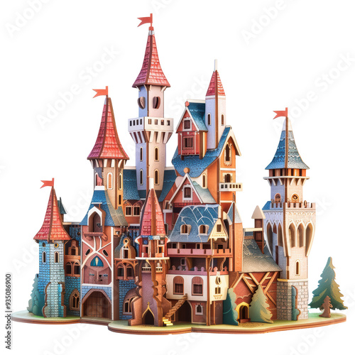 3d render castle toy isolated on transparent background. 