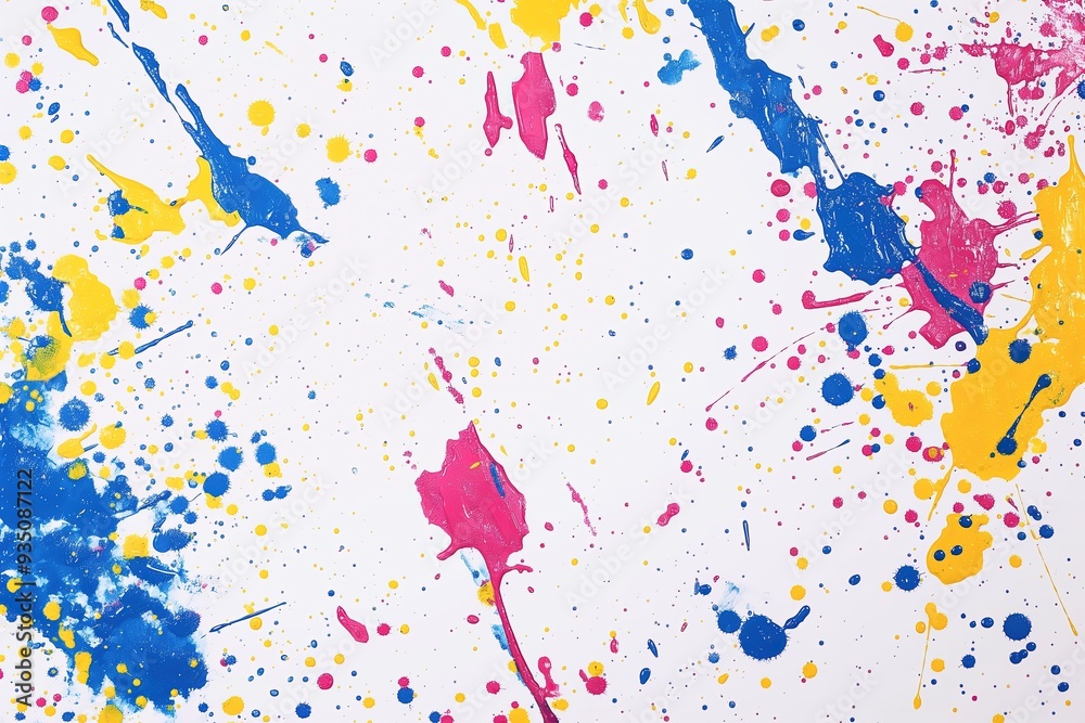 Fototapeta premium Abstract colorful paint splatters on white background.