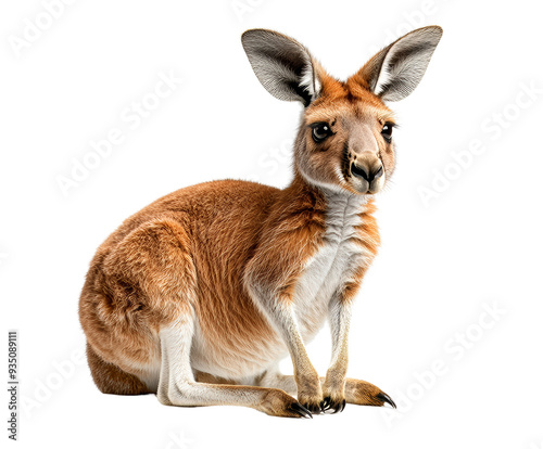 Close-up of a cute kangaroo sitting isolated on a white background. Perfect for wildlife and animal themes. sideview PNG.