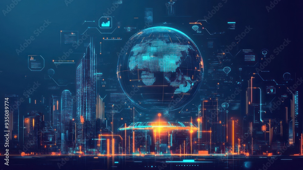Fototapeta premium Futuristic Cityscape with Globe