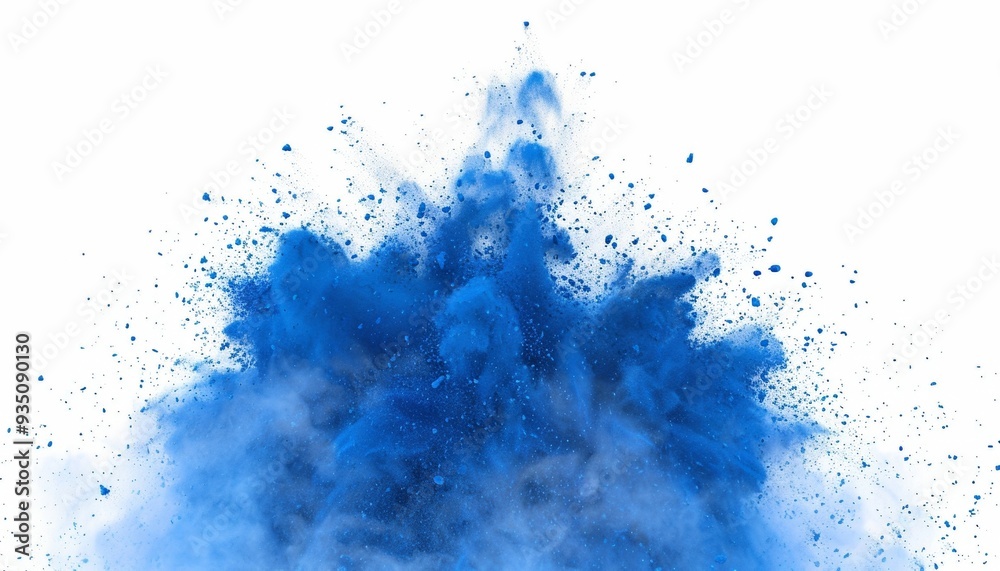 Obraz premium Blue Powder Explosion Isolated on White, Abstract Dust Splash, Festivals and Celebrations
