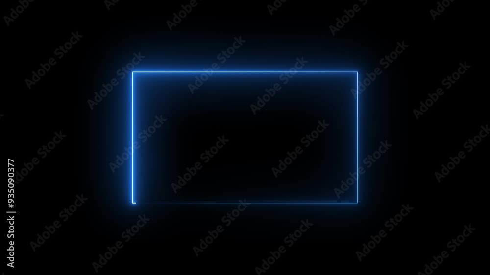 Neon glowing square frame on black background. Rectangular frame with moving line Neon glowing square frame on black background. Rectangular frame with moving line