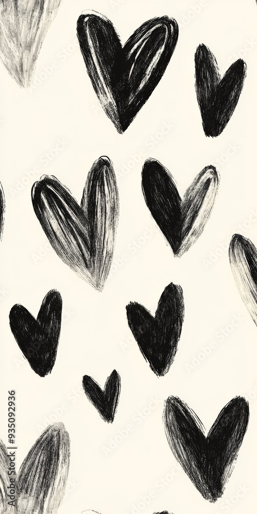 A seamless pattern of hearts drawn in black ink on a light beige background with simple line art in a minimalistic doodlelike style creating a cute and dreamy aesthetic A seamless pattern of hearts drawn in black ink on a light beige background with simple line art in a minimalistic doodlelike style creating a cute and dreamy aesthetic