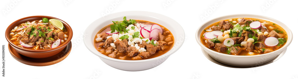 Pozole Soup with Hominy and Pork, on isolated transparent background Pozole Soup with Hominy and Pork, on isolated transparent background