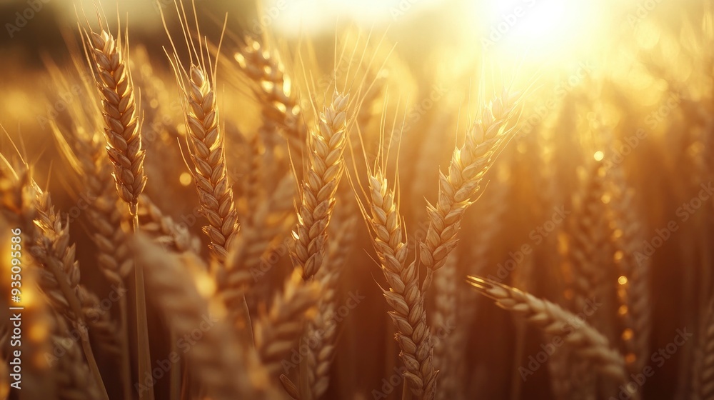 Close-up Of Ripe Golden Wheat With Sunlight - Harvest Time Concept with generative ai Close-up Of Ripe Golden Wheat With Sunlight - Harvest Time Concept with generative ai