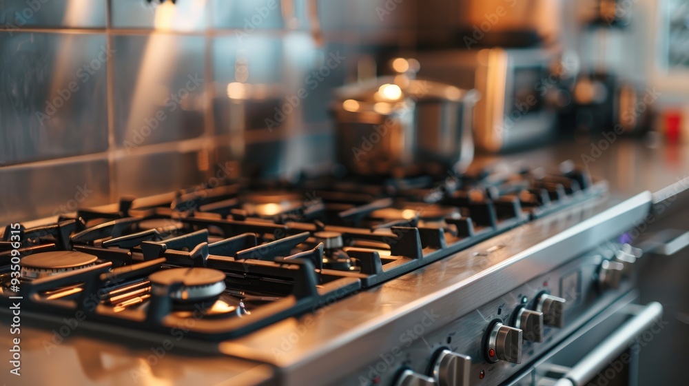 Stainless Steel Gas Stovetop in a Modern Kitchen Stainless Steel Gas Stovetop in a Modern Kitchen