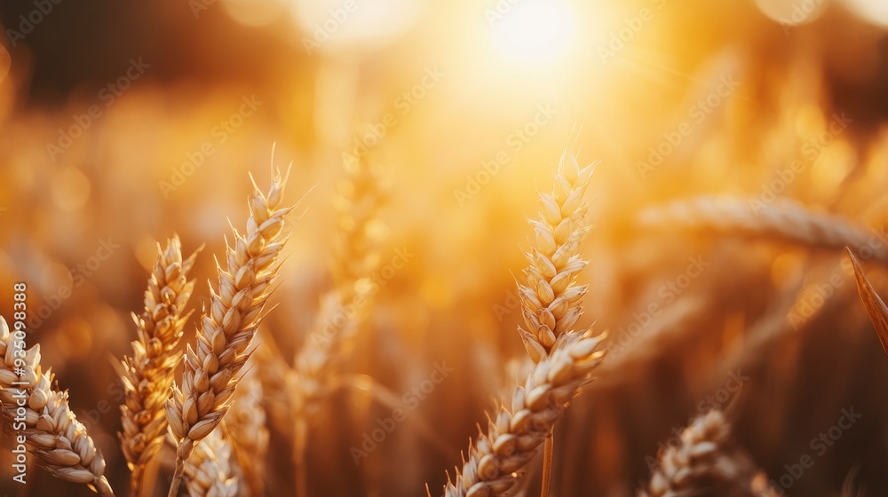 Close-up Of Ripe Golden Wheat With Sunlight - Harvest Time Concept with generative ai Close-up Of Ripe Golden Wheat With Sunlight - Harvest Time Concept with generative ai
