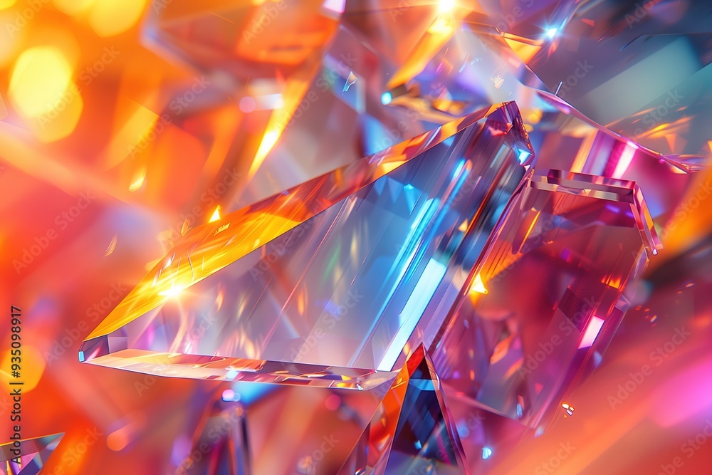 Abstract image of colorful, glowing, geometric shapes. Abstract image of colorful, glowing, geometric shapes.