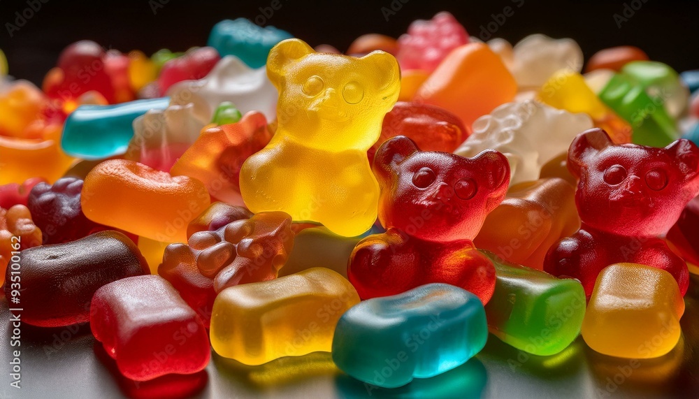 A close-up view of assorted candies, including gummy bears, jelly beans, and hard candies A close-up view of assorted candies, including gummy bears, jelly beans, and hard candies