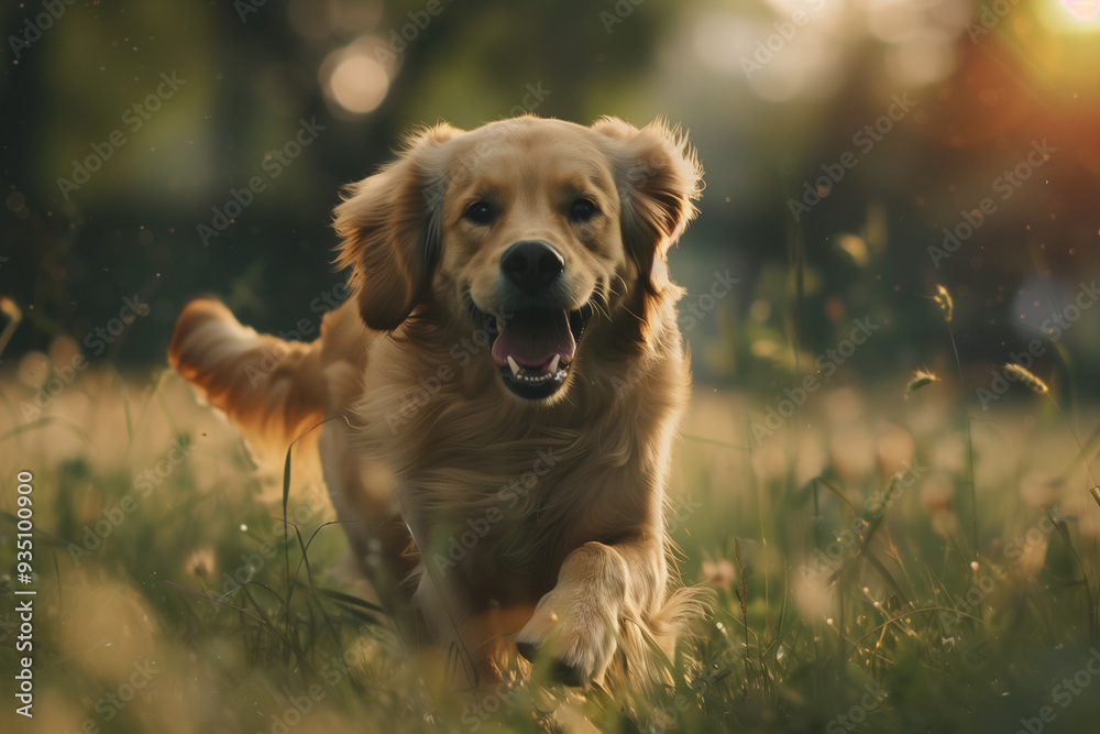 Photorealistic Image of a Golden Retriever Running Happily on the Grass with Blurry Background, Capturing Villagecore Charm in UHD with Cabincore Details and Enhanced RTX On Rendering Photorealistic Image of a Golden Retriever Running Happily on the Grass with Blurry Background, Capturing Villagecore Charm in UHD with Cabincore Details and Enhanced RTX On Rendering