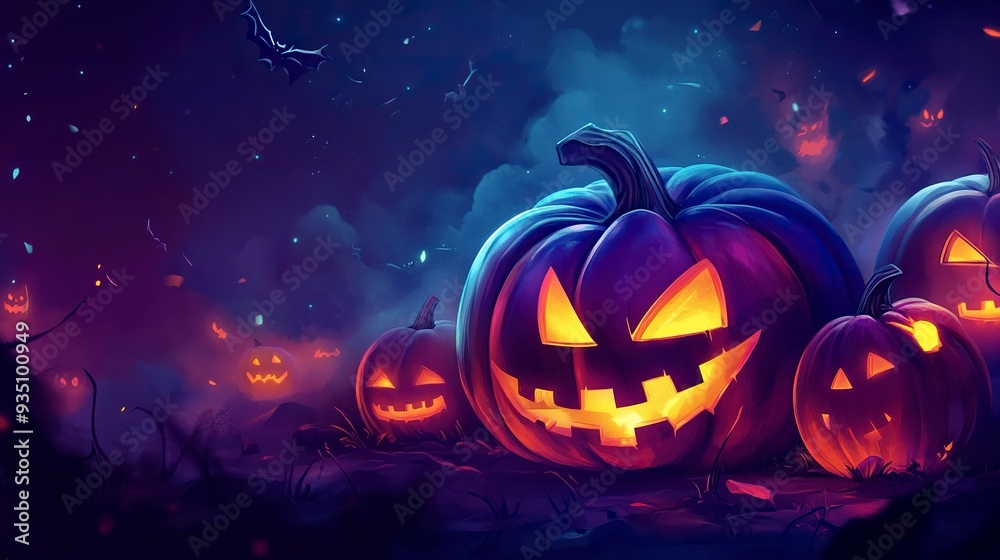 Fototapeta premium Halloween event background with charming upscale pumpkins. Premium illustration for banners, posters, greetings and Halloween celebrations. generative ai