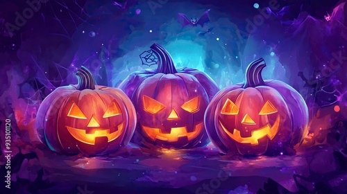 Halloween event background with charming upscale pumpkins. Premium illustration for banners, posters, greetings and Halloween celebrations. generative ai