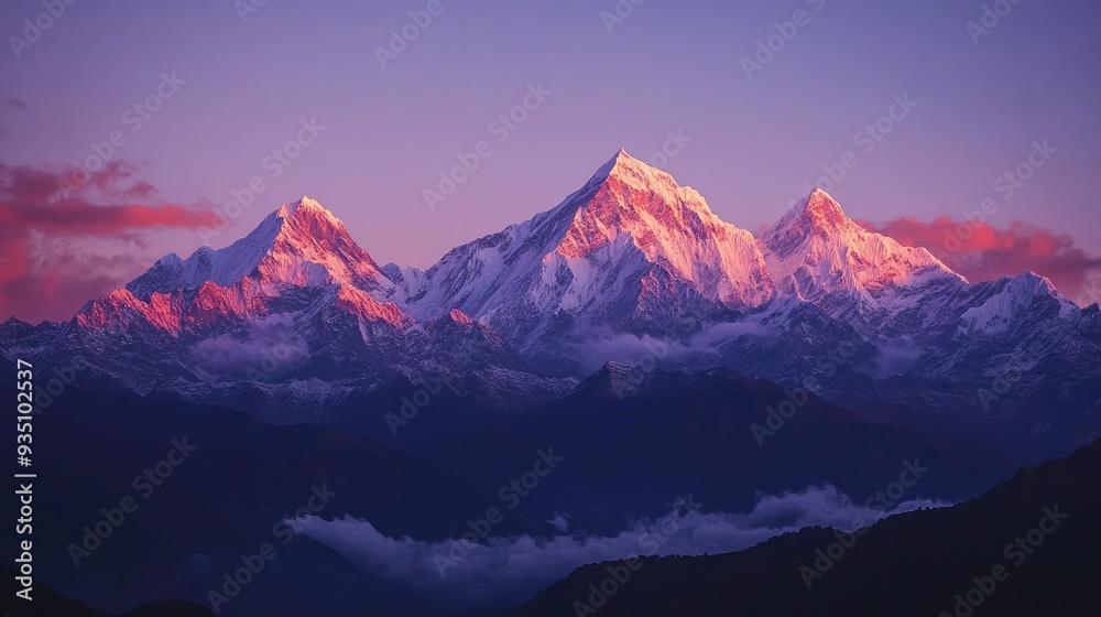Sunrise over the South Asian Himalayas, with snow-capped peaks and sky for inspirational text. Sunrise over the South Asian Himalayas, with snow-capped peaks and sky for inspirational text.