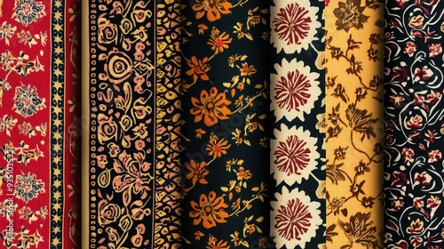 Traditional South Asian textile patterns with copy space, perfect for fashion or cultural heritage themes.