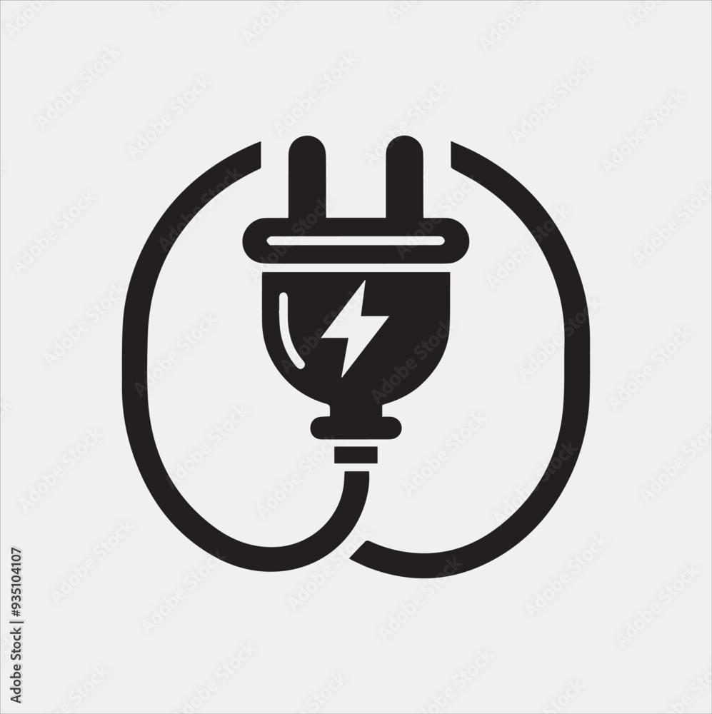 Electric plug icon Vector silhouette icon on a white background Electric plug icon Vector silhouette icon on a white background
