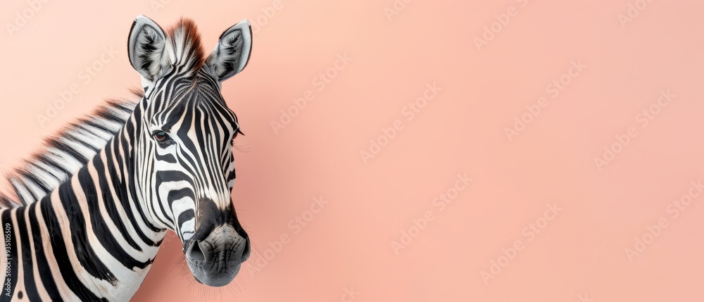 A vivid pink backdrop showcases a near view of a zebra's head, its black and white stripes contrastingly prominent A vivid pink backdrop showcases a near view of a zebra's head, its black and white stripes contrastingly prominent