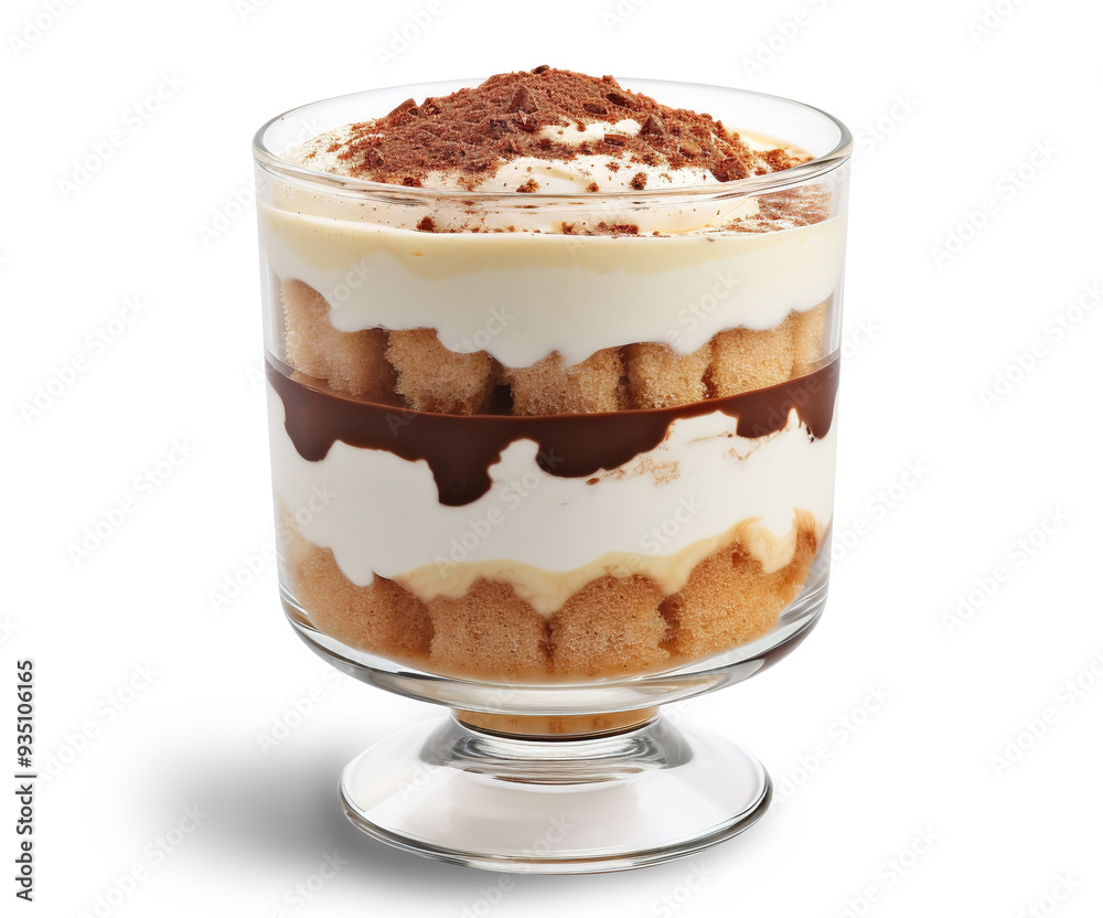 Tiramisu dessert served in a glass, on isolated transparent background Tiramisu dessert served in a glass, on isolated transparent background